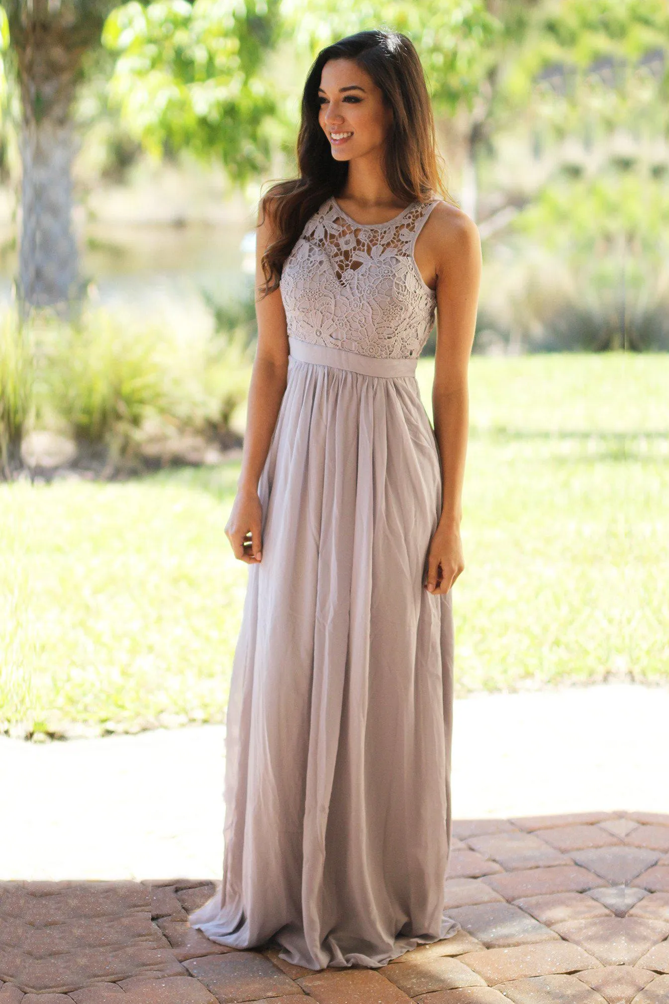 Gray Lace Maxi Dress