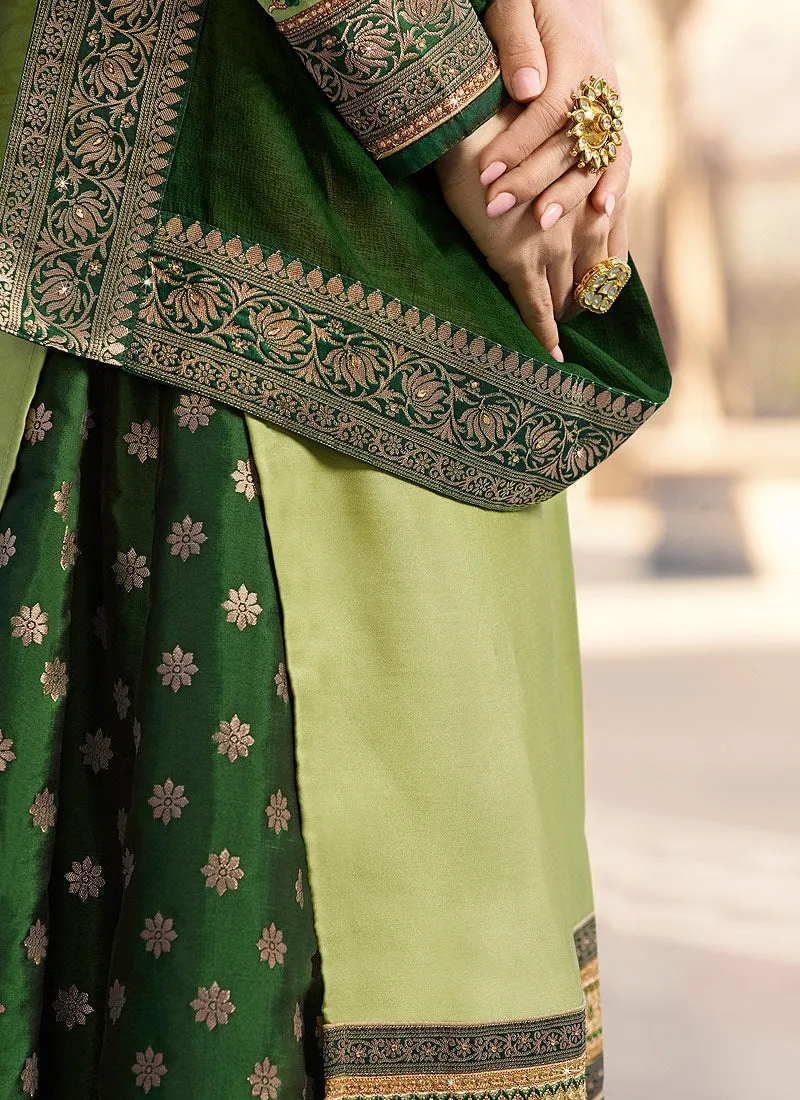 Green Dual Tone Embroidered Lehenga Kurti Set