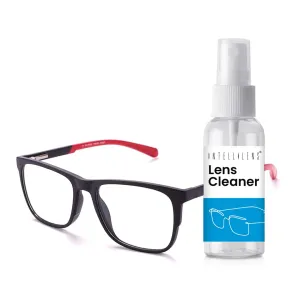 Intellilens Square Blue Cut Computer Glasses for Eye Protection with Lens Cleaner Solution for Spectacles | Zero Power, Anti Glare & Blue Light Filter Glasses | (Matte Blue) (53-18-140)