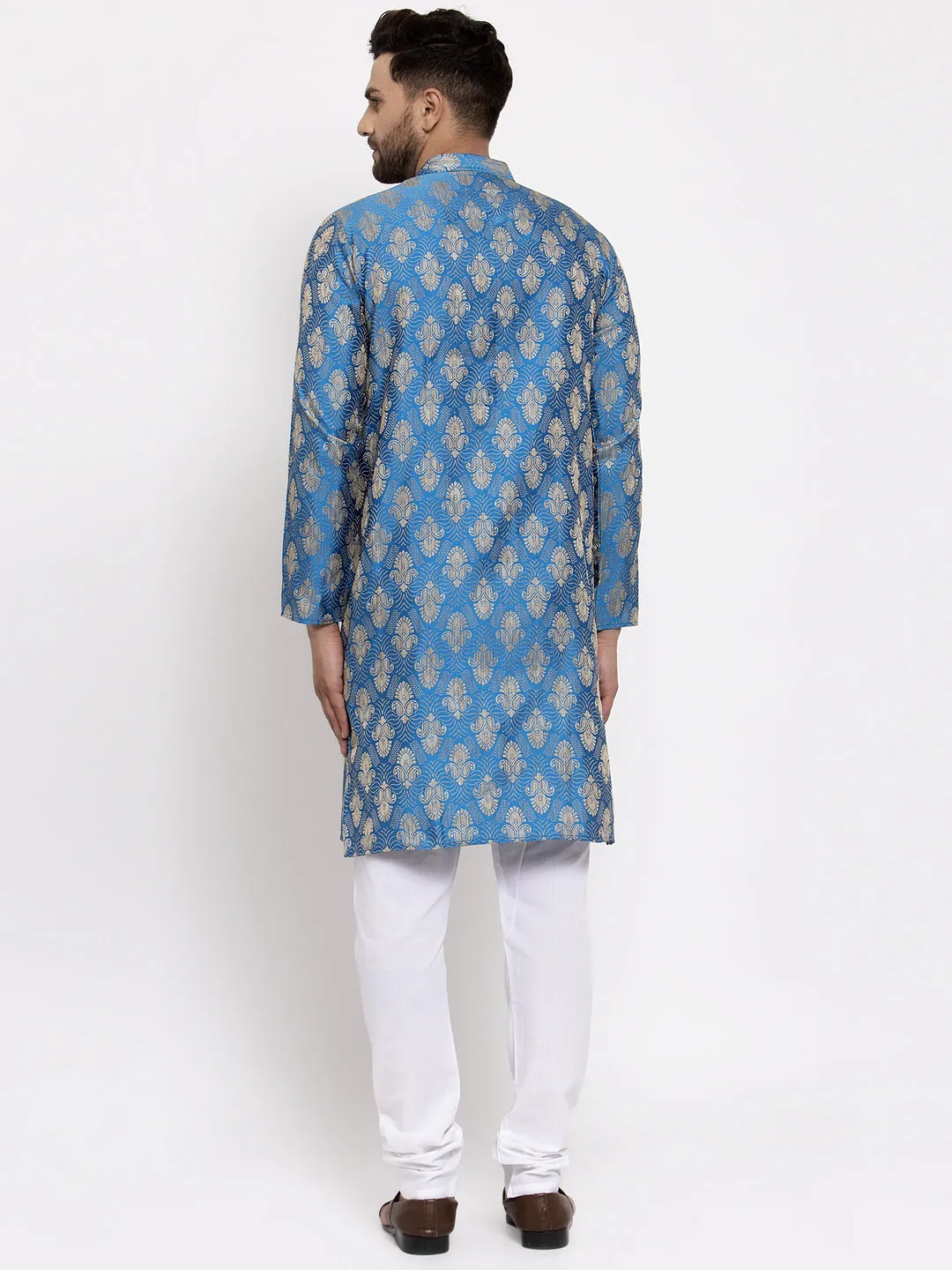 Jashvi Men Blue Jacquard Kurta with Churidar