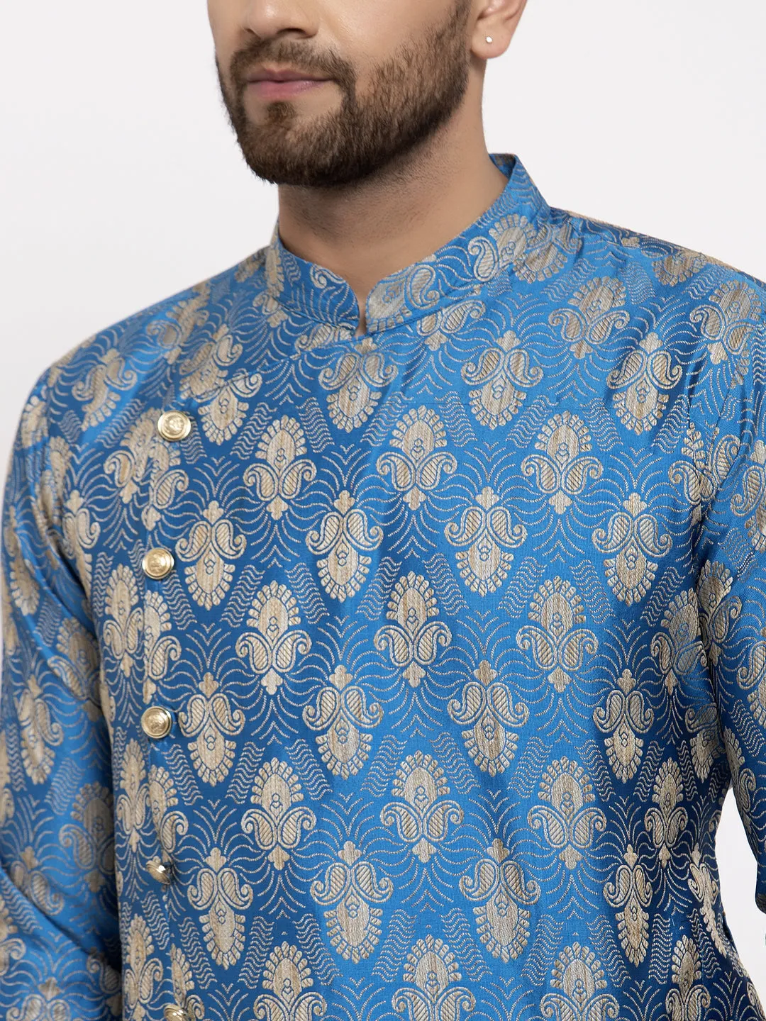 Jashvi Men Blue Jacquard Kurta with Churidar