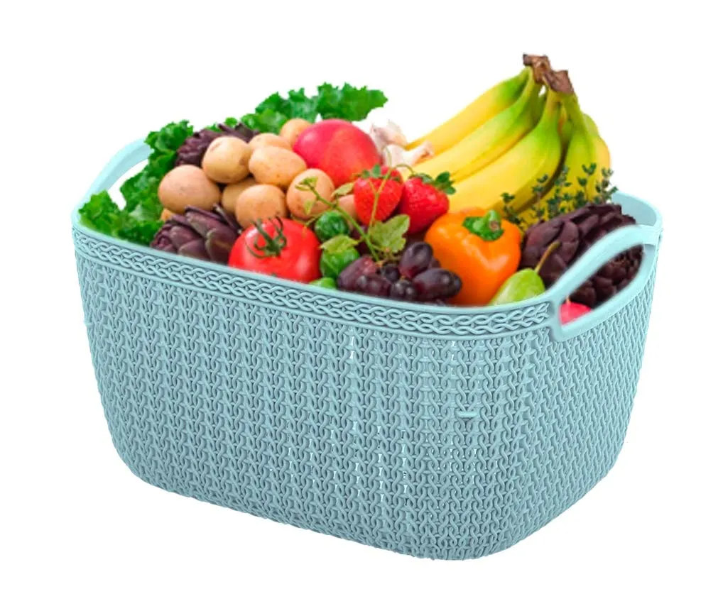 Kuber Industries Q-5 Unbreakable Plastic 4 Pieces Multipurpose Medium Size Flexible Storage Baskets/Fruit Vegetable Bathroom Stationary Home Basket with Handles (Light Blue)