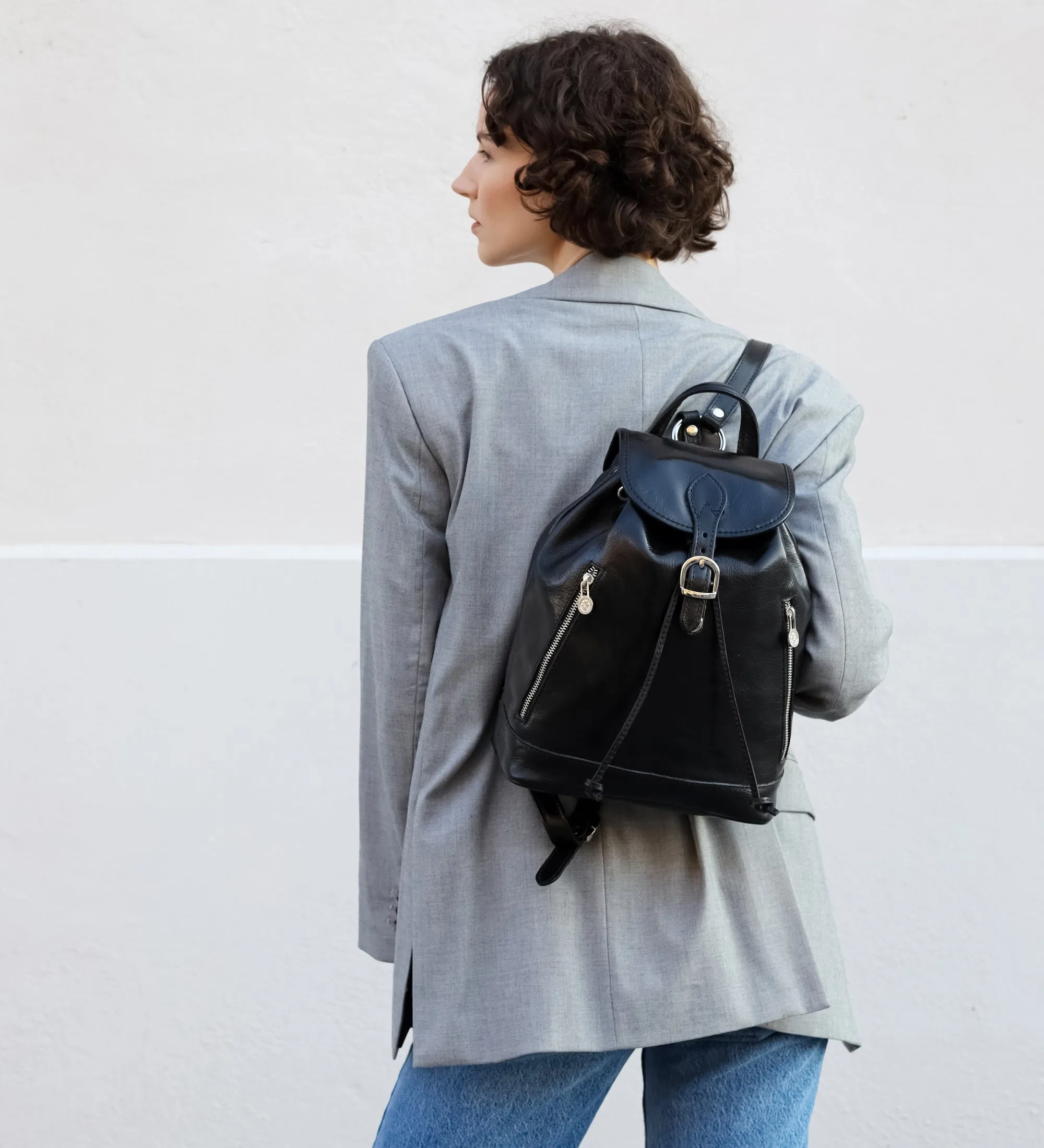 Leather Backpack for Women - White Noise