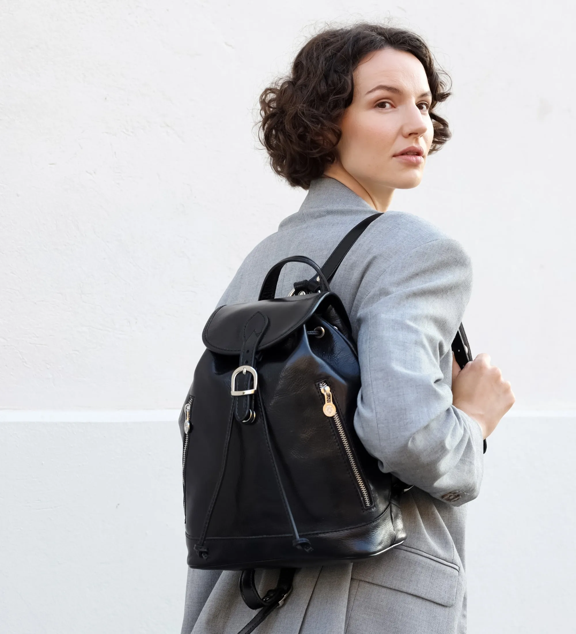 Leather Backpack for Women - White Noise