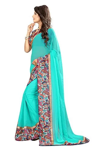 Livie Women's Georgette Sarees Party Wear/Fancy Georgette Sarees/Printed Georgette Sarees - Arctic Blue