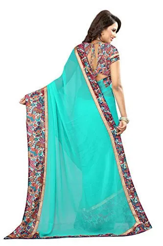 Livie Women's Georgette Sarees Party Wear/Fancy Georgette Sarees/Printed Georgette Sarees - Arctic Blue