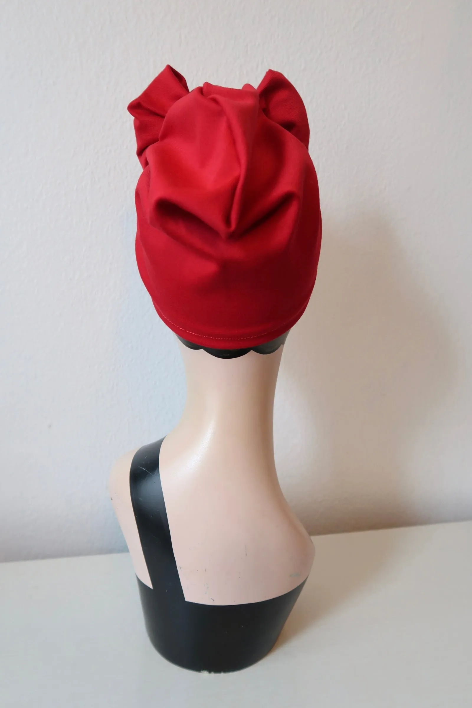 Made To Order: RED KNOT CHOICE 1940s Pre-tied Stretchy Red Turban