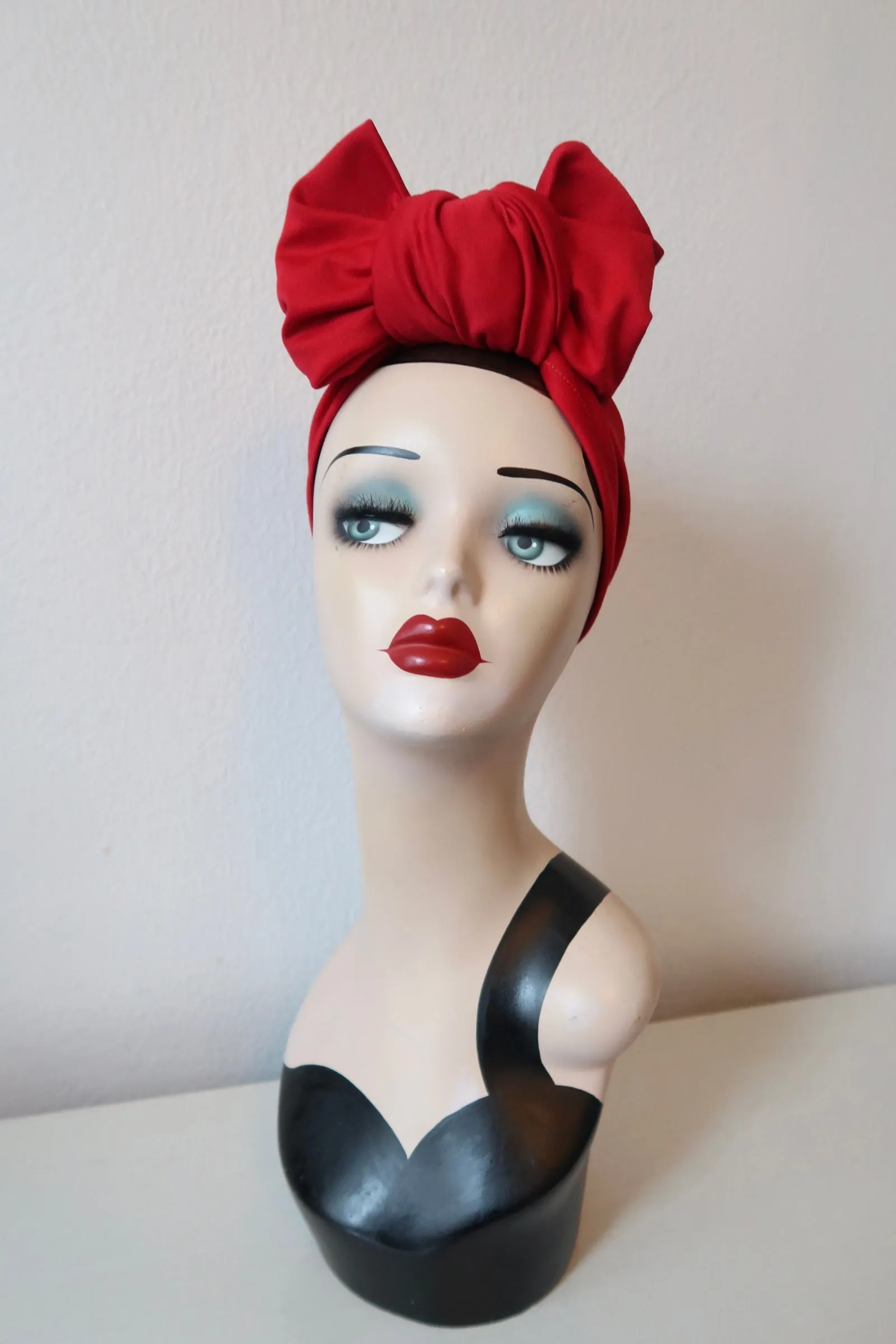 Made To Order: RED KNOT CHOICE 1940s Pre-tied Stretchy Red Turban