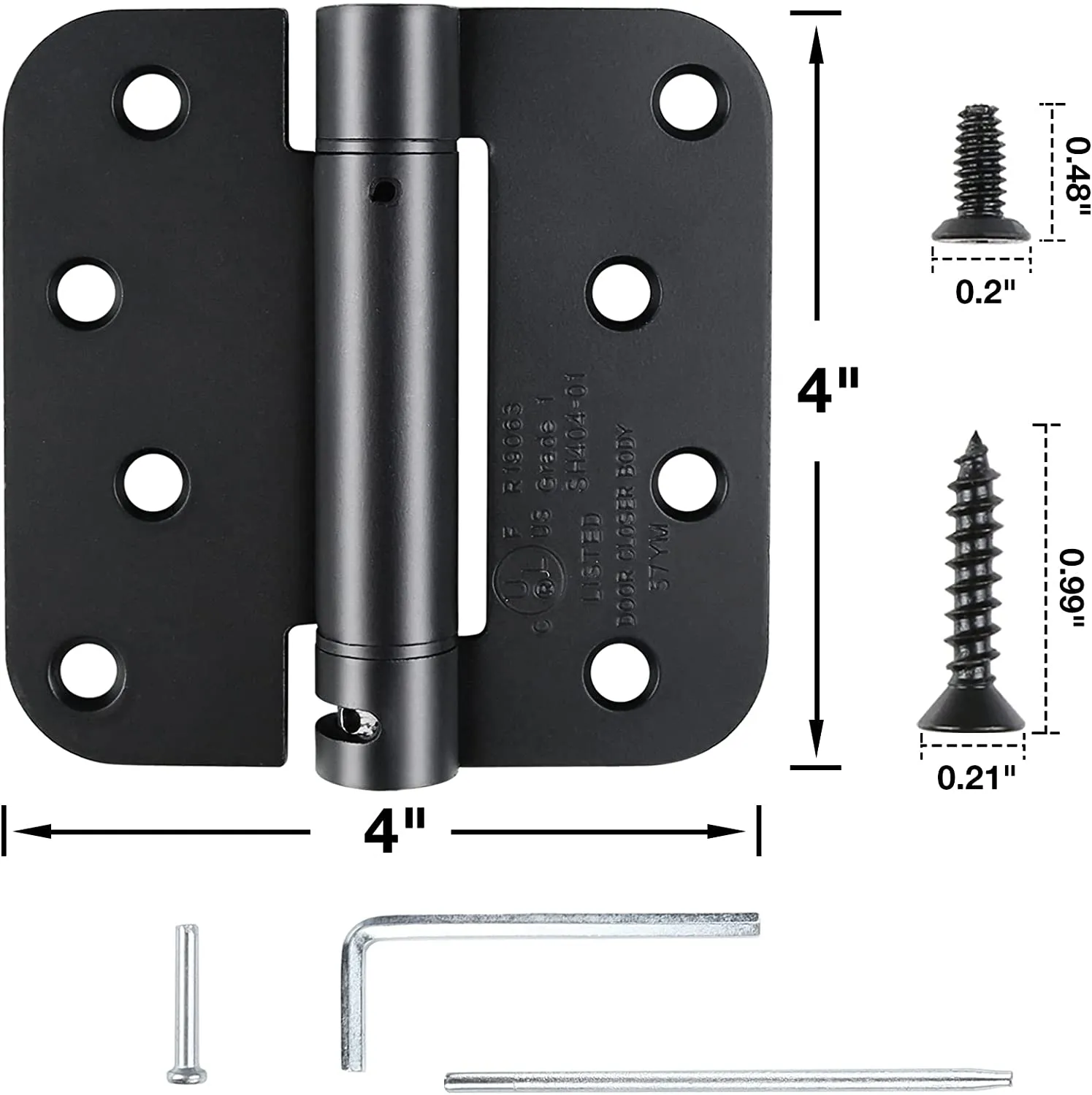 Matte Black Self-Closing 4" x 4" Spring Door Hinge (2-PACK)