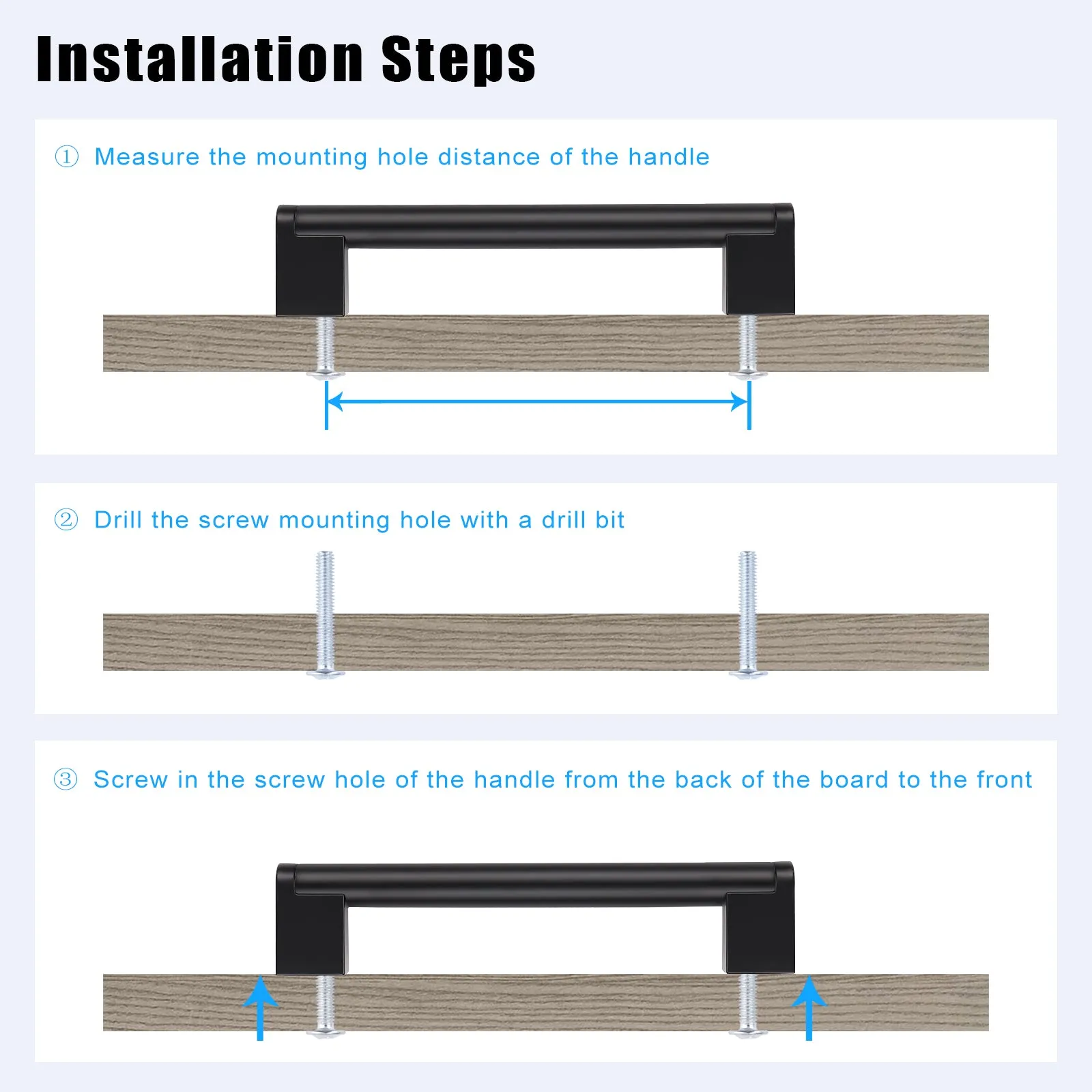 Matte Black Stainless Steel Pulls for Cabinets/Drawers (3-3/4'' - 12-3/5'') - PD214HBK