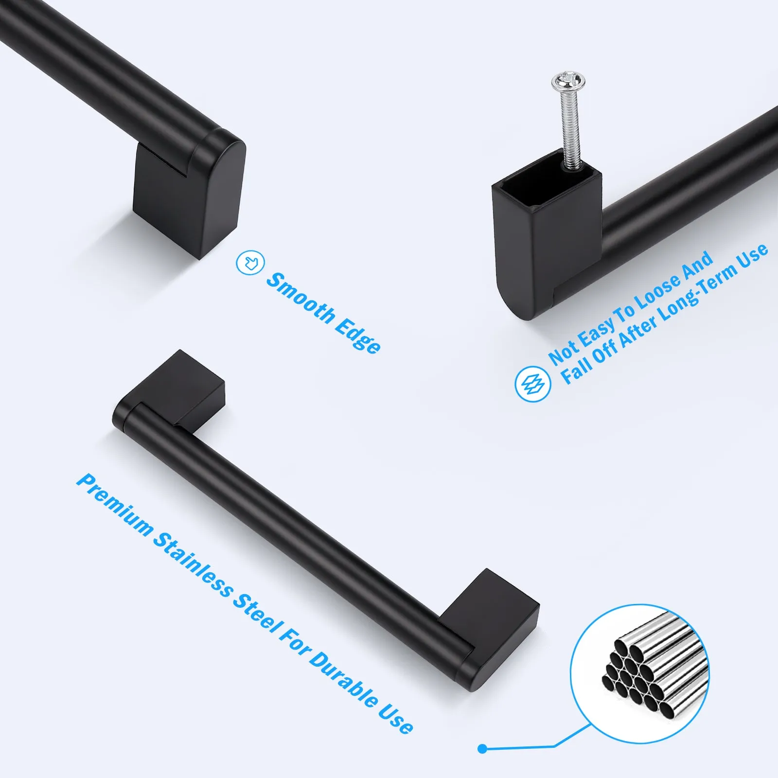 Matte Black Stainless Steel Pulls for Cabinets/Drawers (3-3/4'' - 12-3/5'') - PD214HBK