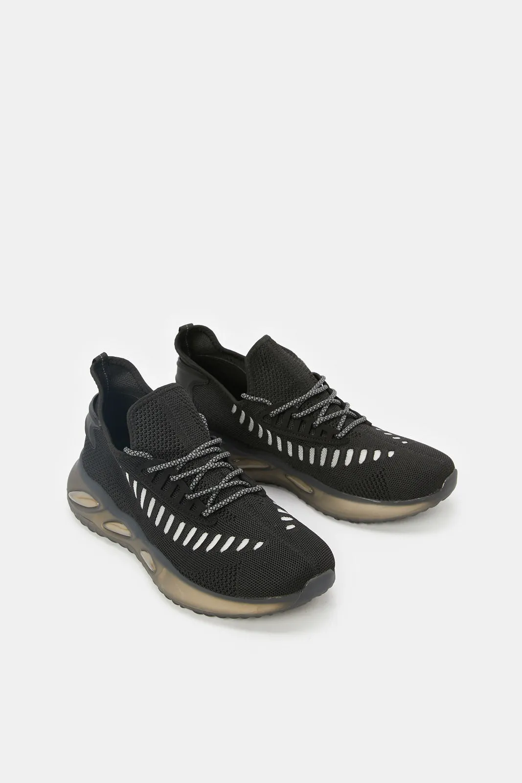 Men Black Translucent Sole Knit Sneaker