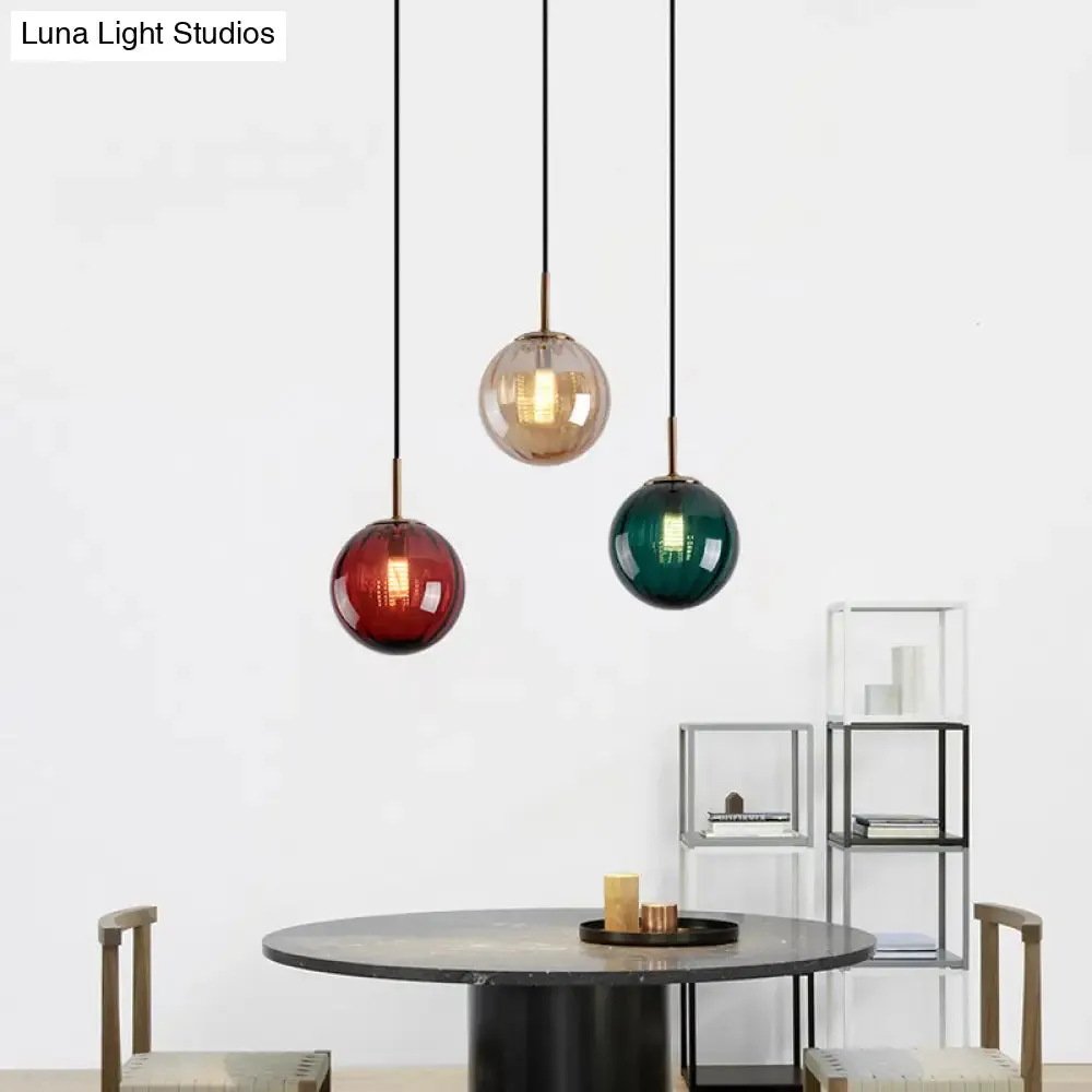 Mid-Century Brass Glass Pendant Light Kit - Restaurant Drop Design