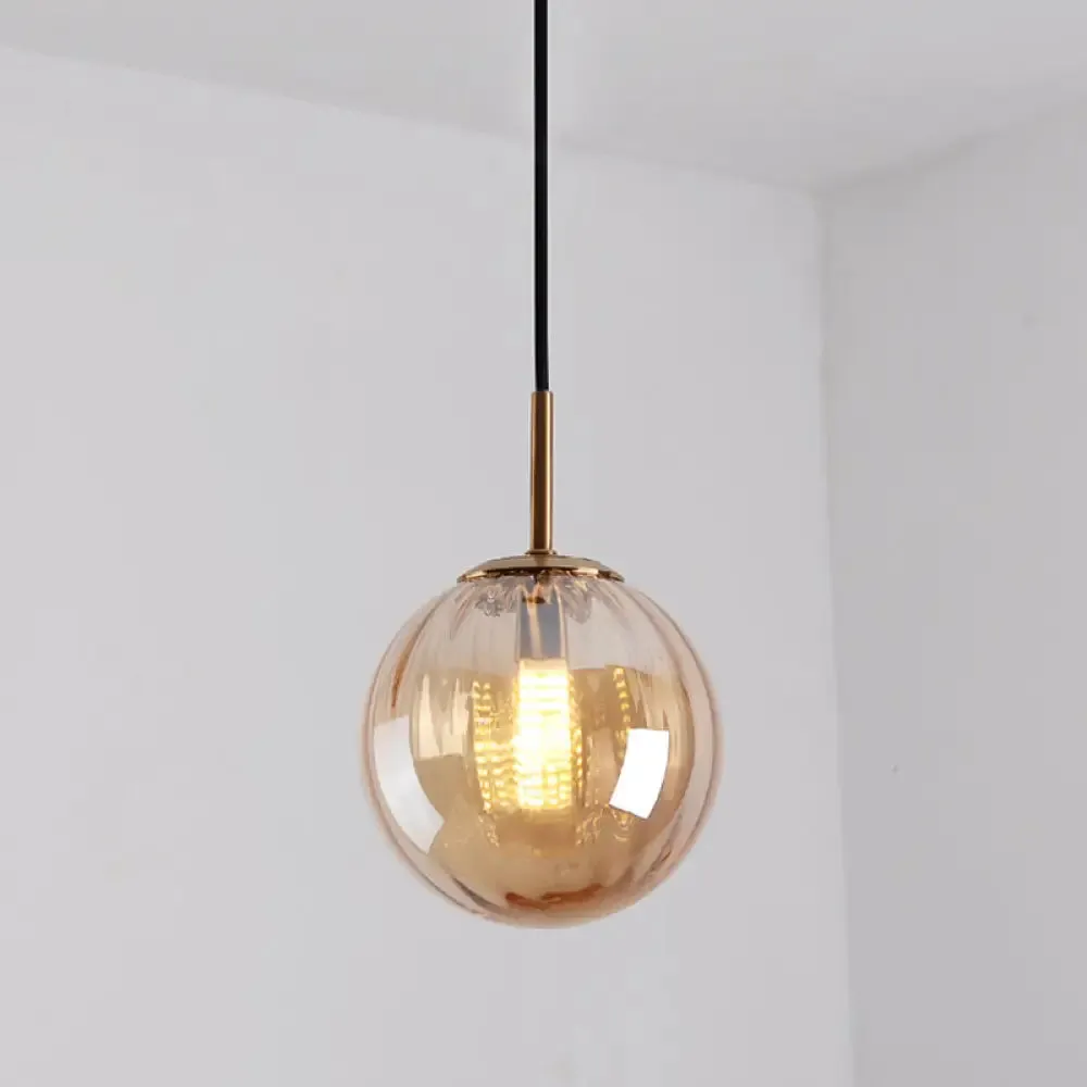 Mid-Century Brass Glass Pendant Light Kit - Restaurant Drop Design