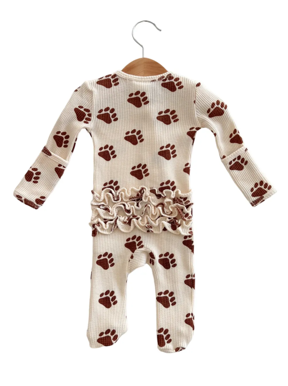 Organic Waffle Ruffle Zip Footie, Bear Paw