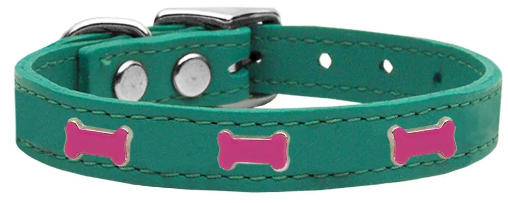 Pink Bone Widget Genuine Leather Dog Collar Jade 10