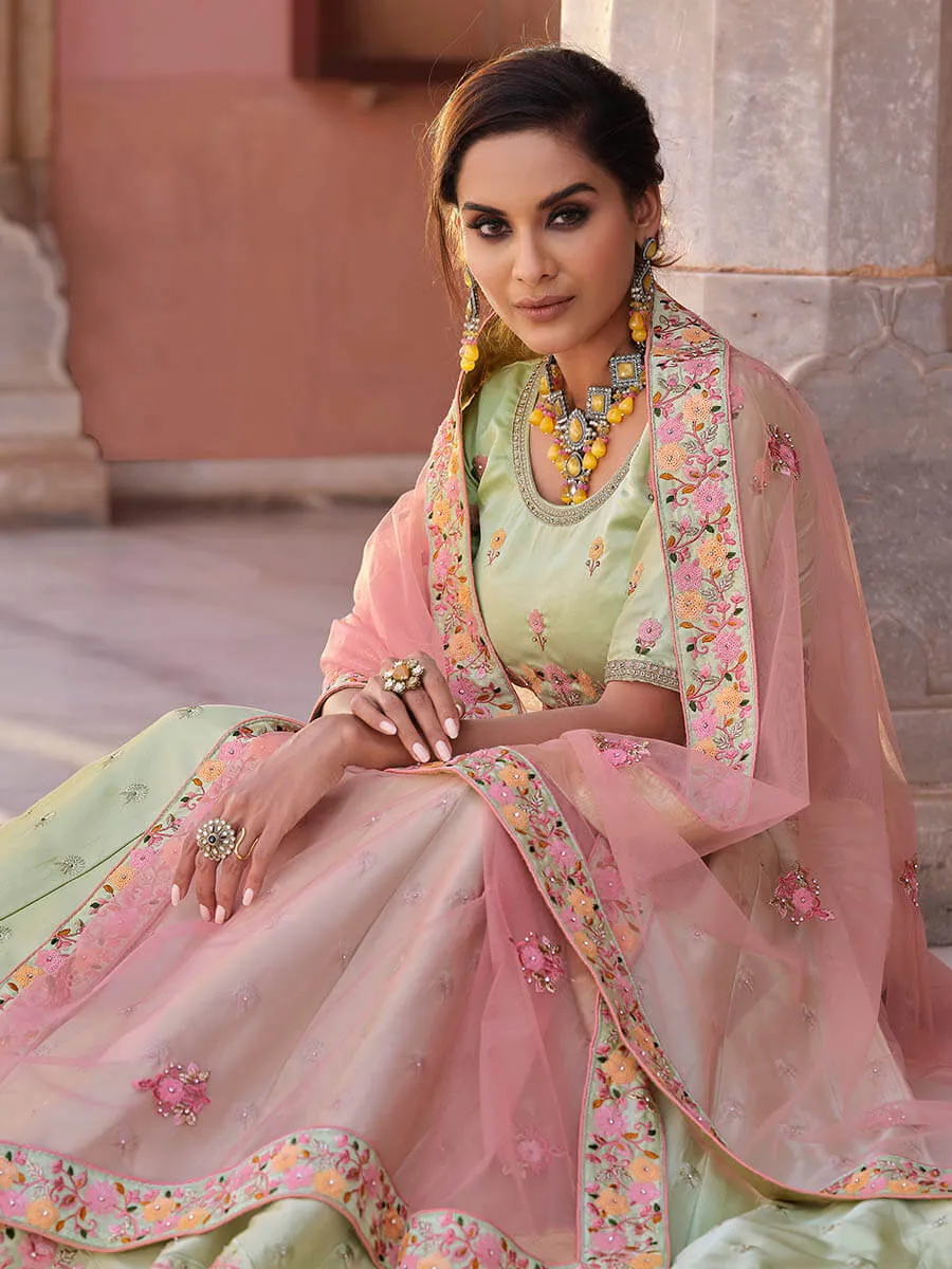 Pista Green Embroidered Designer Lehenga Choli