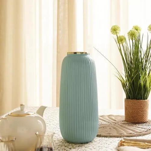 Pure Home   Living Light Blue Ribbed Ceramic Vase - Large