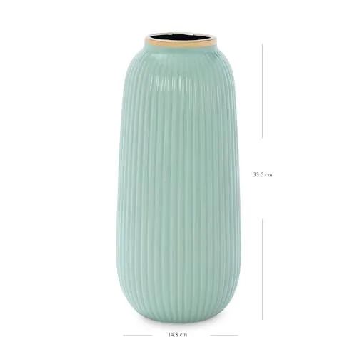 Pure Home   Living Light Blue Ribbed Ceramic Vase - Large