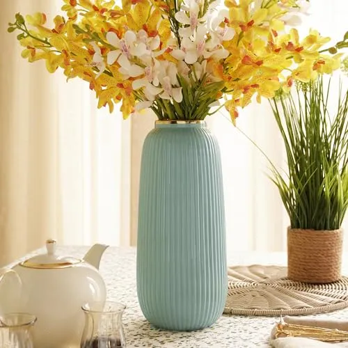 Pure Home   Living Light Blue Ribbed Ceramic Vase - Large