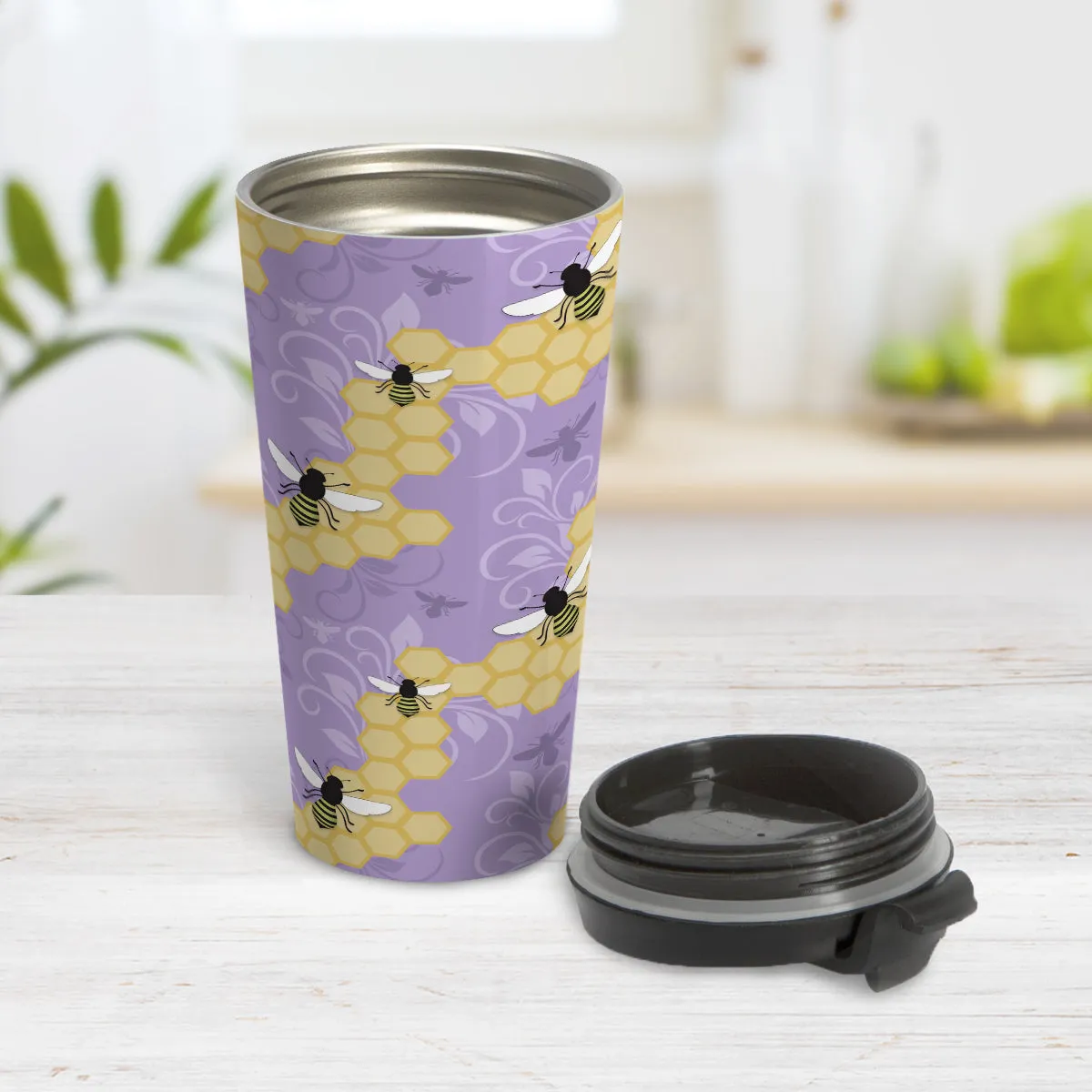 Purple Honeycomb Bee Travel Mug