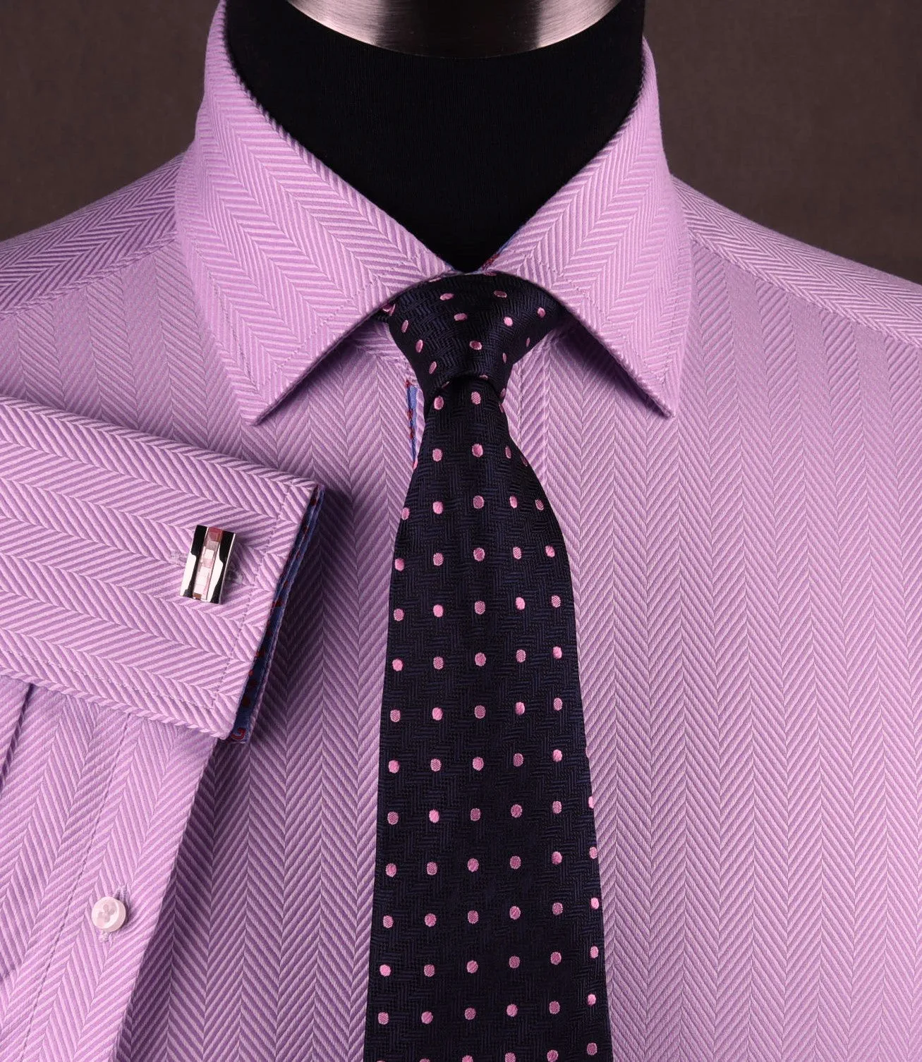 Purple Violet Herringbone Formal Business Dress Shirt Stylish Luxury Fashion Work Apparel