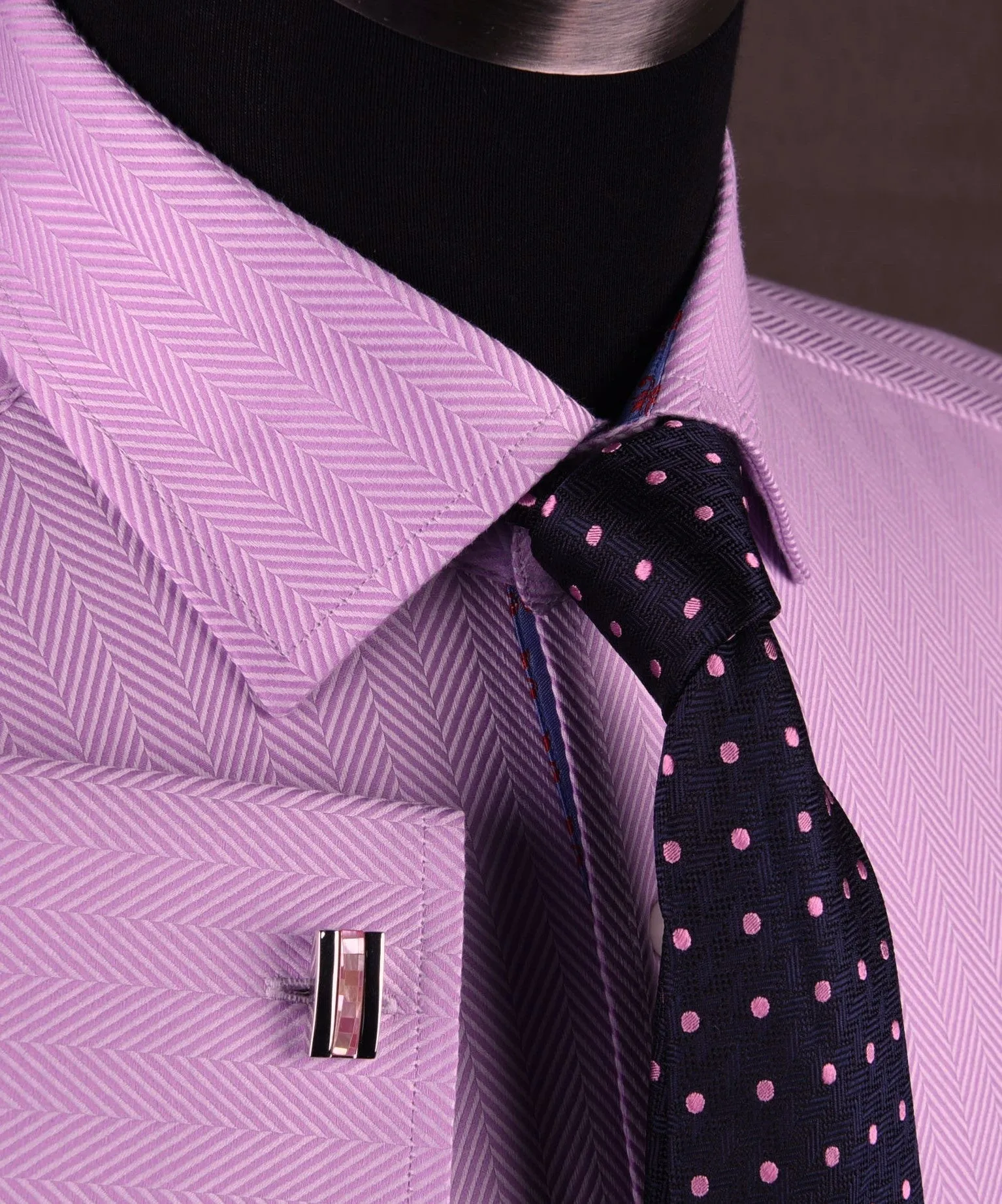 Purple Violet Herringbone Formal Business Dress Shirt Stylish Luxury Fashion Work Apparel