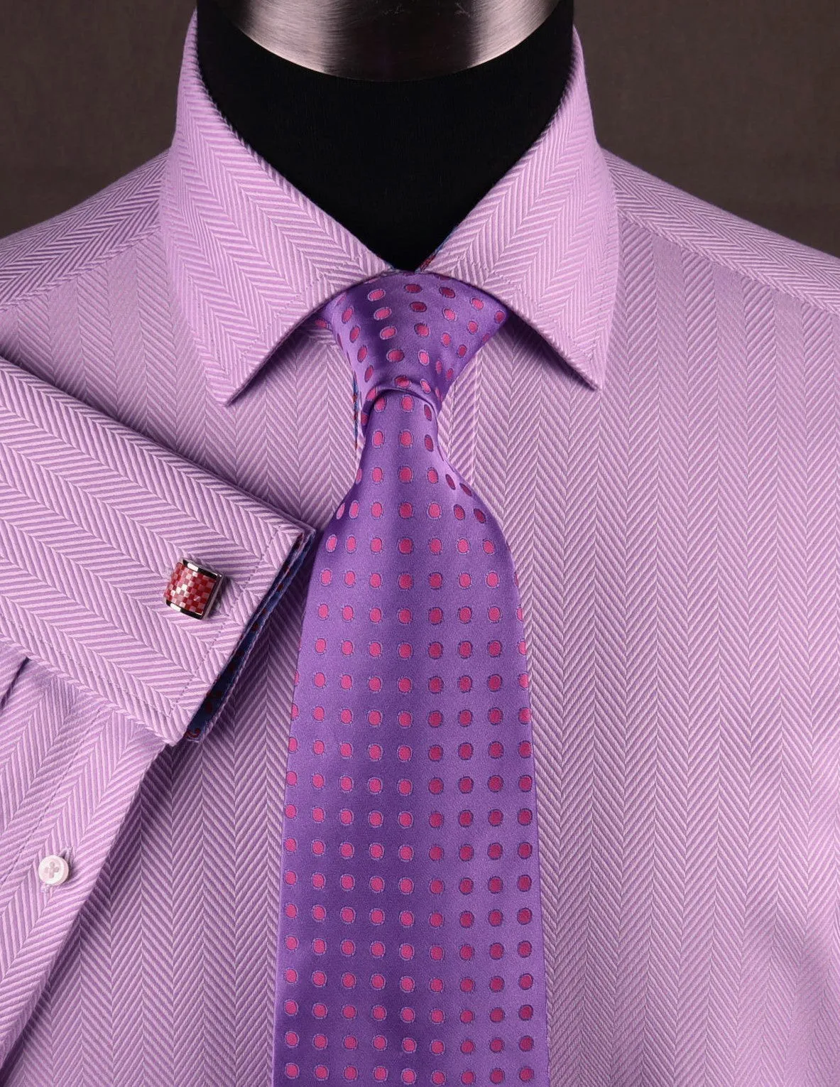 Purple Violet Herringbone Formal Business Dress Shirt Stylish Luxury Fashion Work Apparel