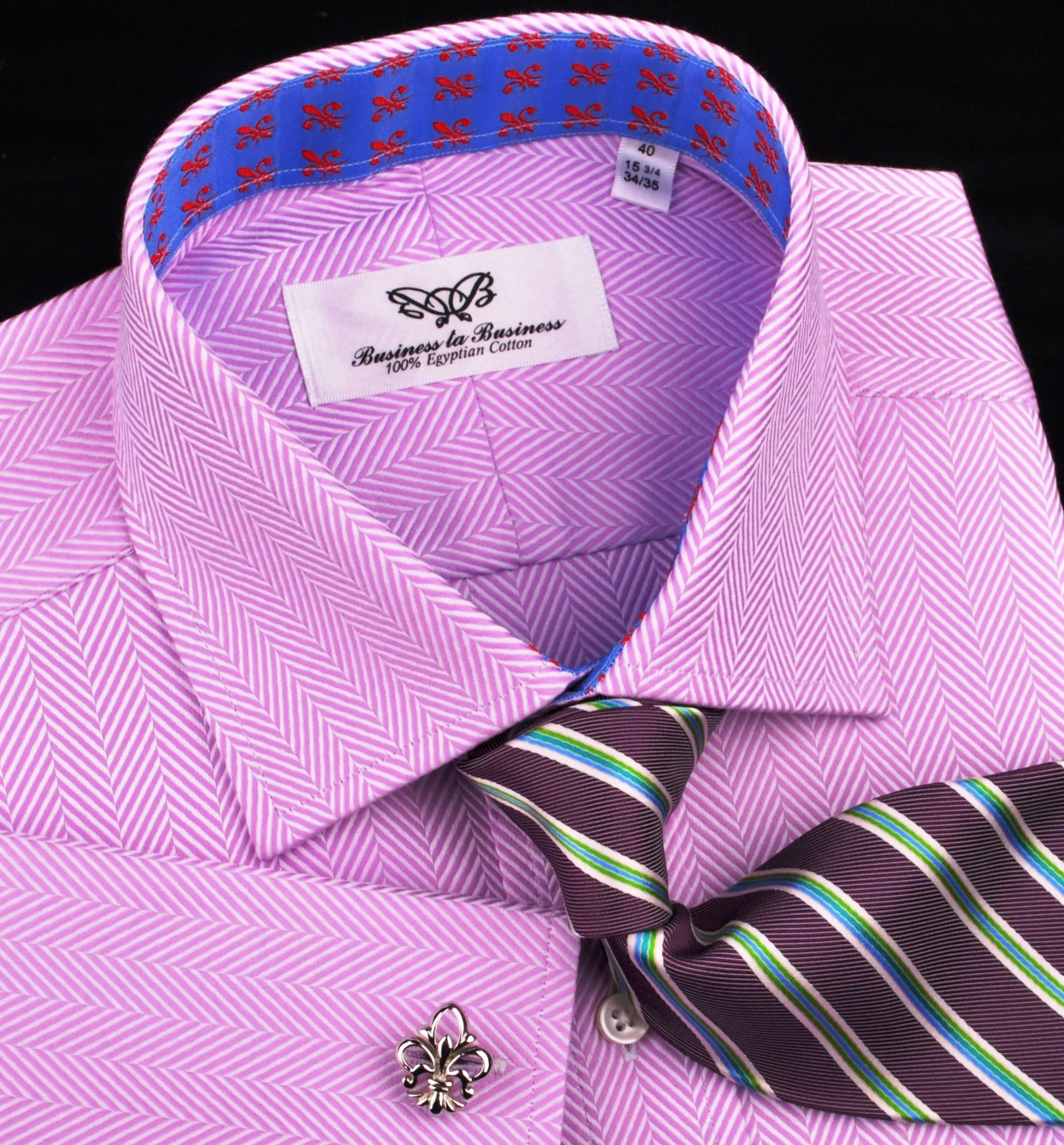 Purple Violet Herringbone Formal Business Dress Shirt Stylish Luxury Fashion Work Apparel