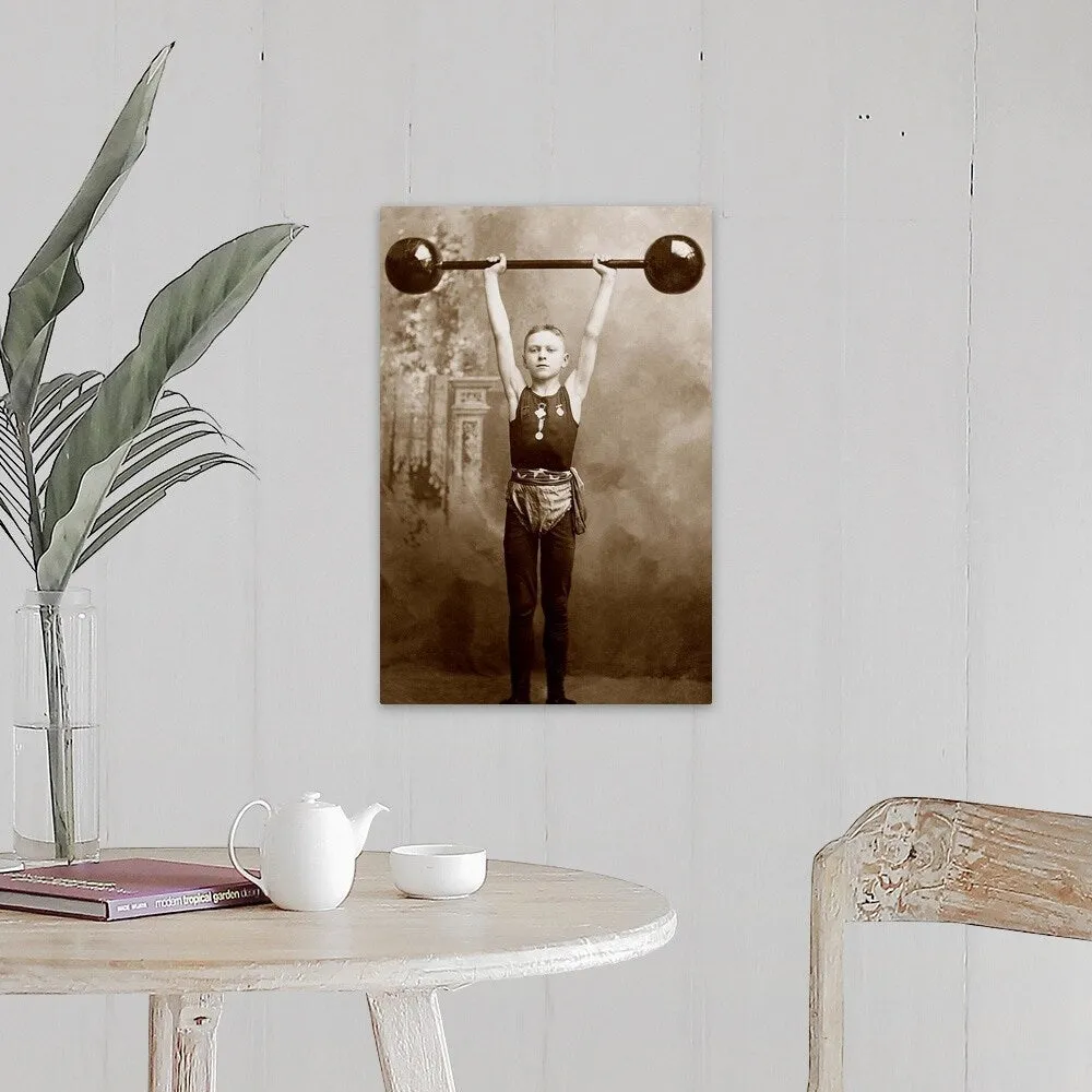 "Boy lifting weights" Canvas Wall Art