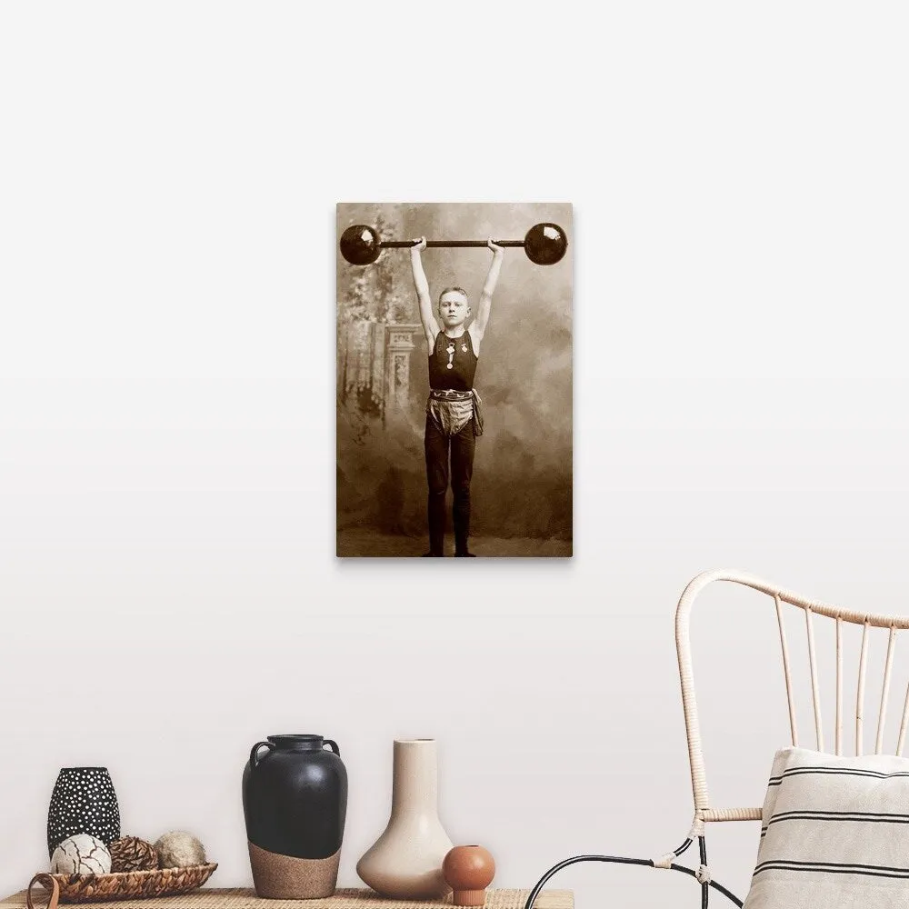 "Boy lifting weights" Canvas Wall Art