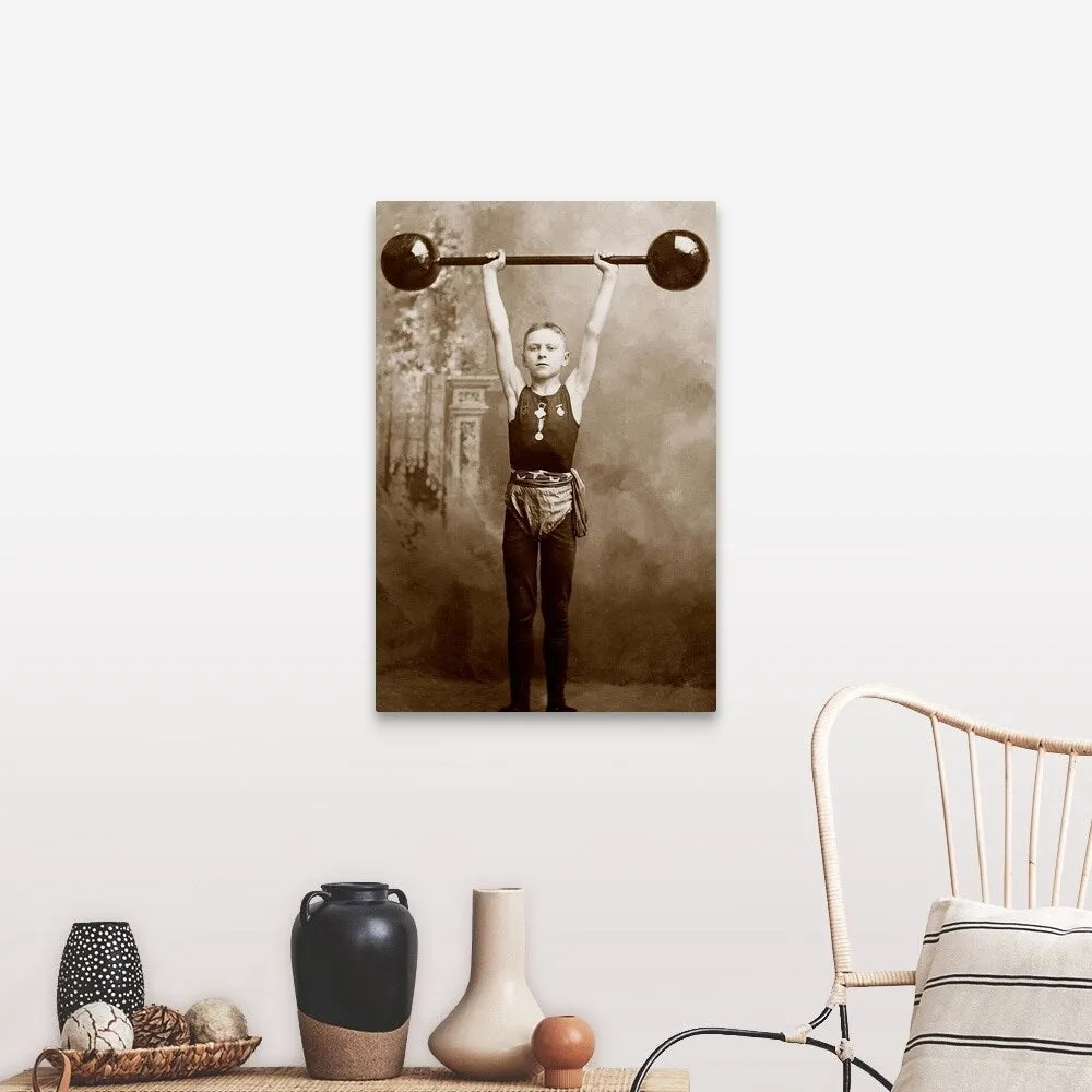 "Boy lifting weights" Canvas Wall Art