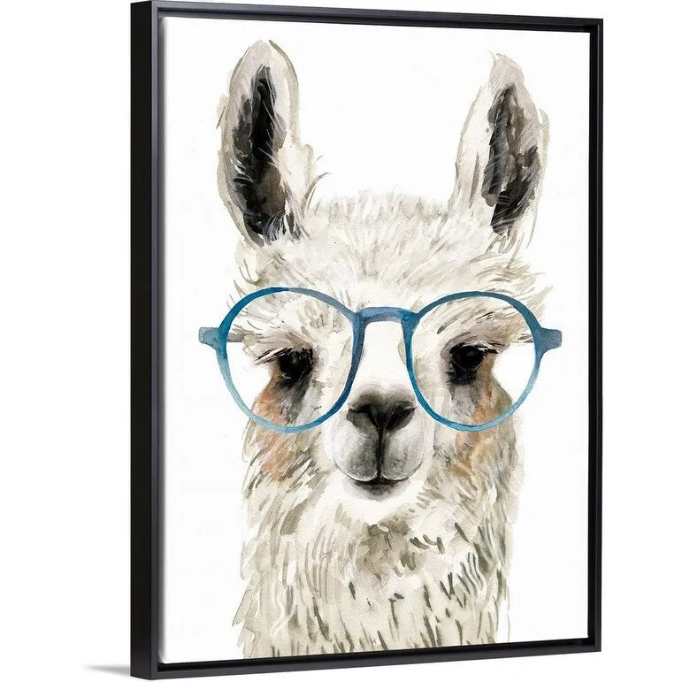 "Calculating Llama I" Black Float Frame Canvas Art