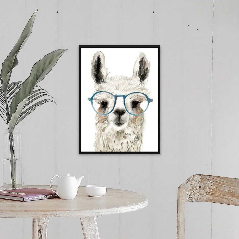 "Calculating Llama I" Black Float Frame Canvas Art