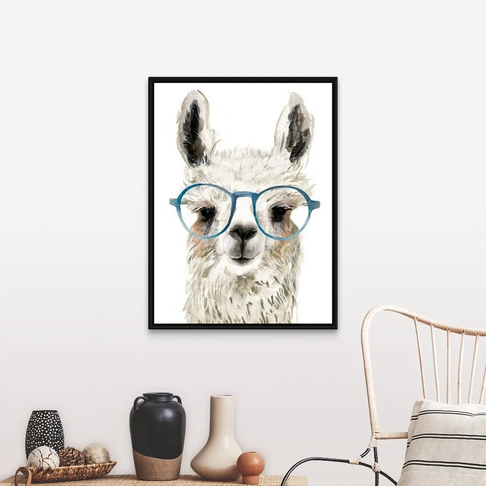 "Calculating Llama I" Black Float Frame Canvas Art