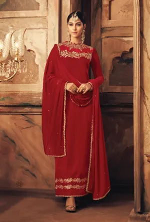 Red And Gold Traditional Embroidered Pant Suit