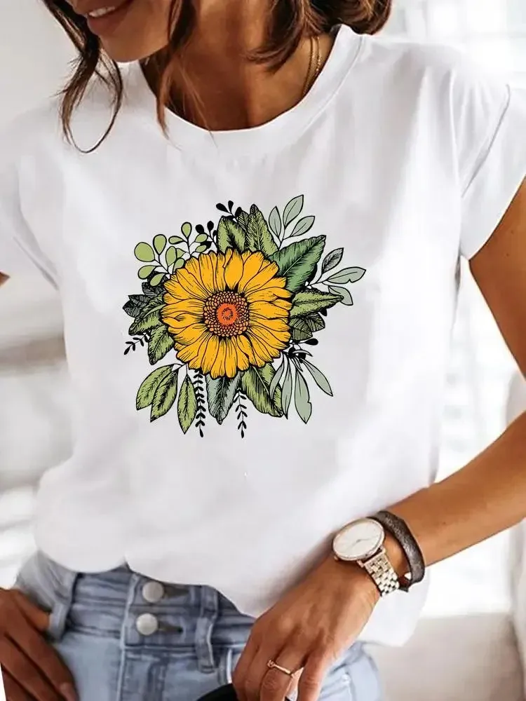 Round-Necked Love Pattern Summer Casual Fresh Blouse Women T-Shirt