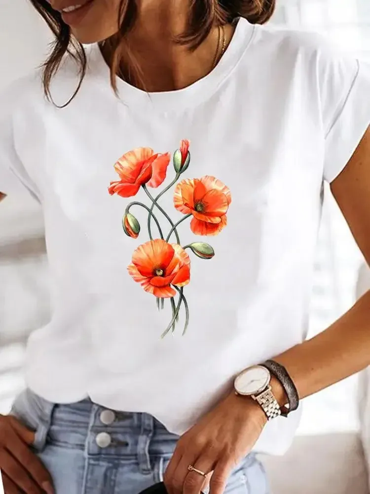 Round-Necked Love Pattern Summer Casual Fresh Blouse Women T-Shirt