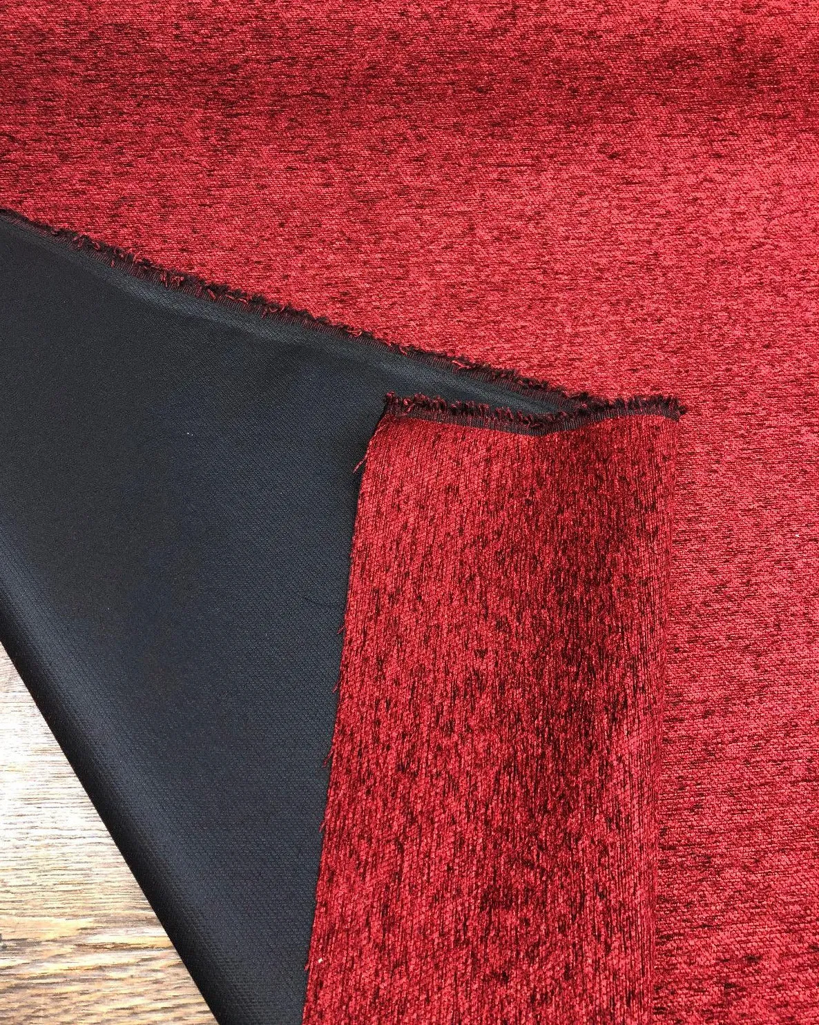 Ruby Red Heavy Solid Chenille Backed Upholstery Fabric by the yard