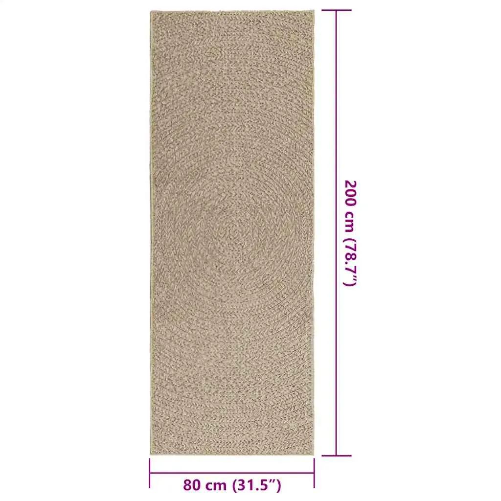 Rug ZIZUR Beige 80x200 cm Jute Look Indoor and Outdoor