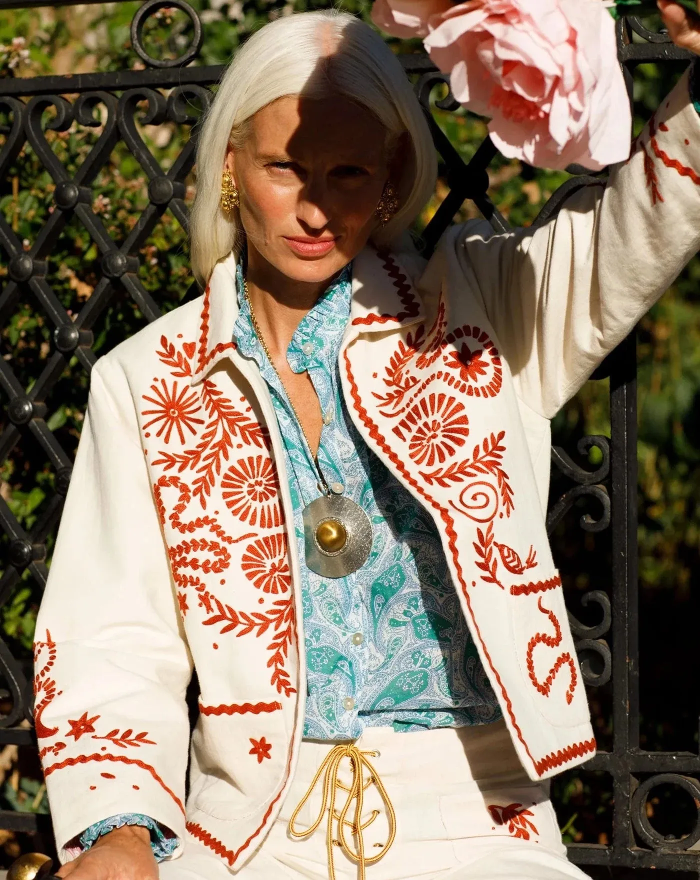 Snake & Snail Embroidered Jacket, Off-White Fawn