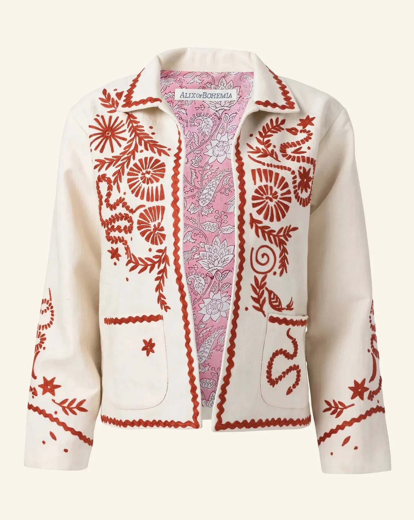 Snake & Snail Embroidered Jacket, Off-White Fawn