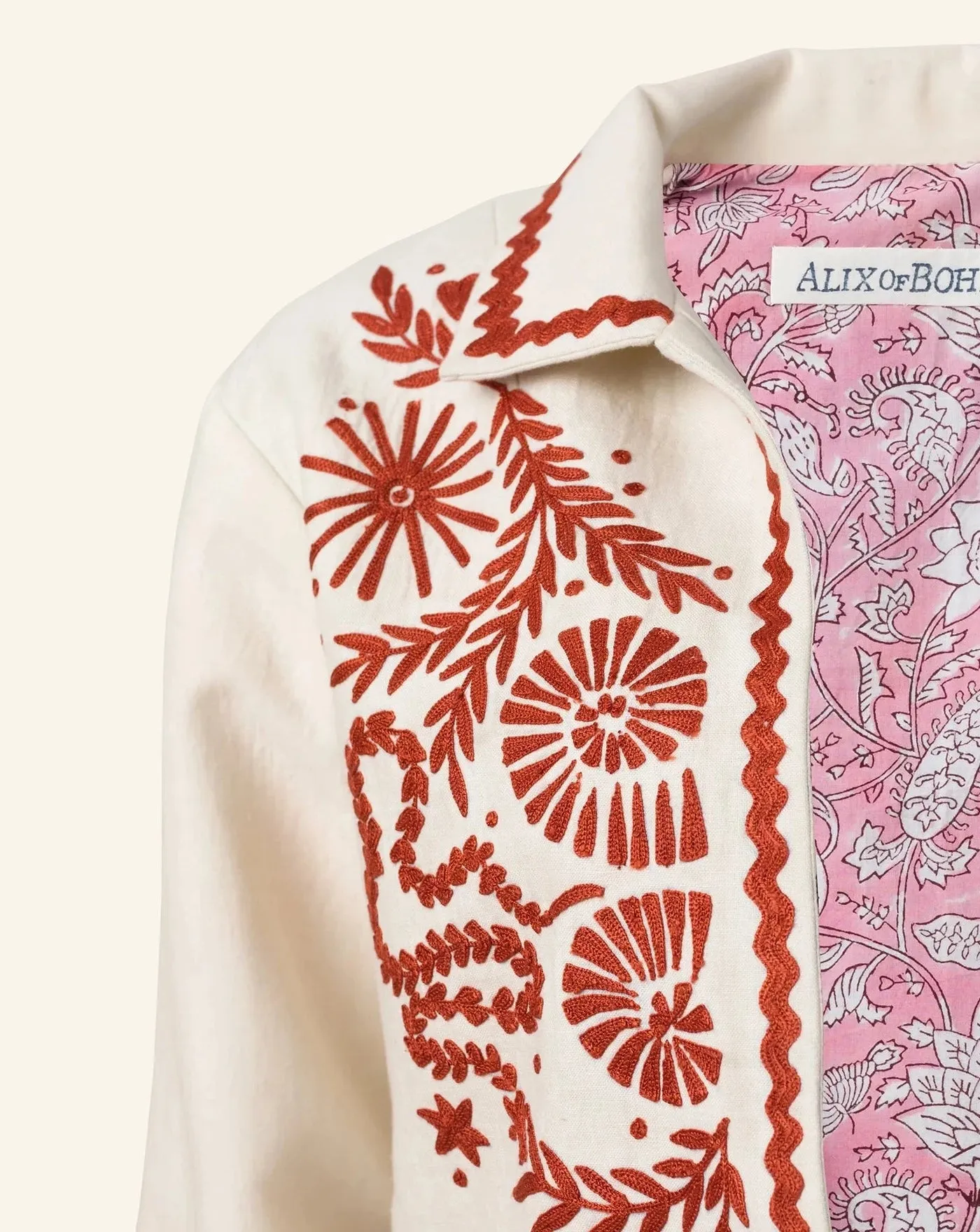 Snake & Snail Embroidered Jacket, Off-White Fawn