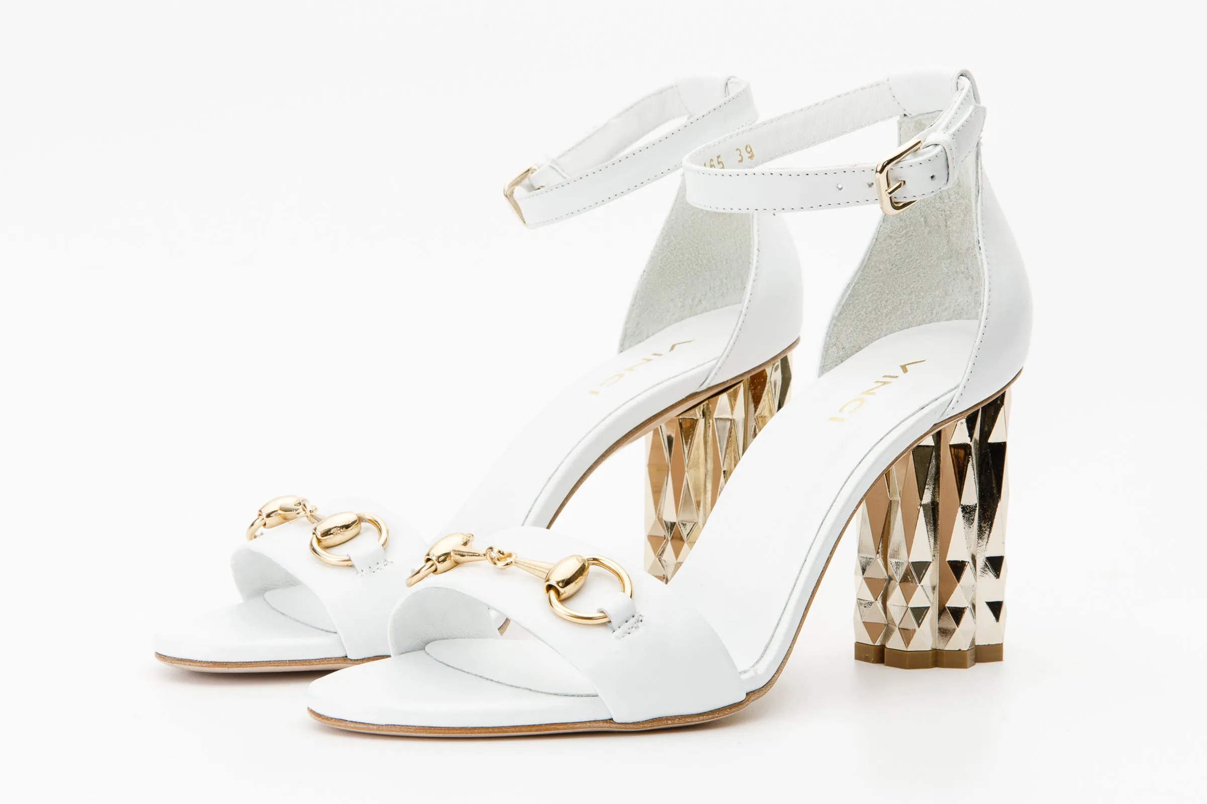 The Avlonya Block Heel White Leather Women Sandal