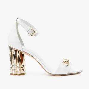 The Avlonya Block Heel White Leather Women Sandal