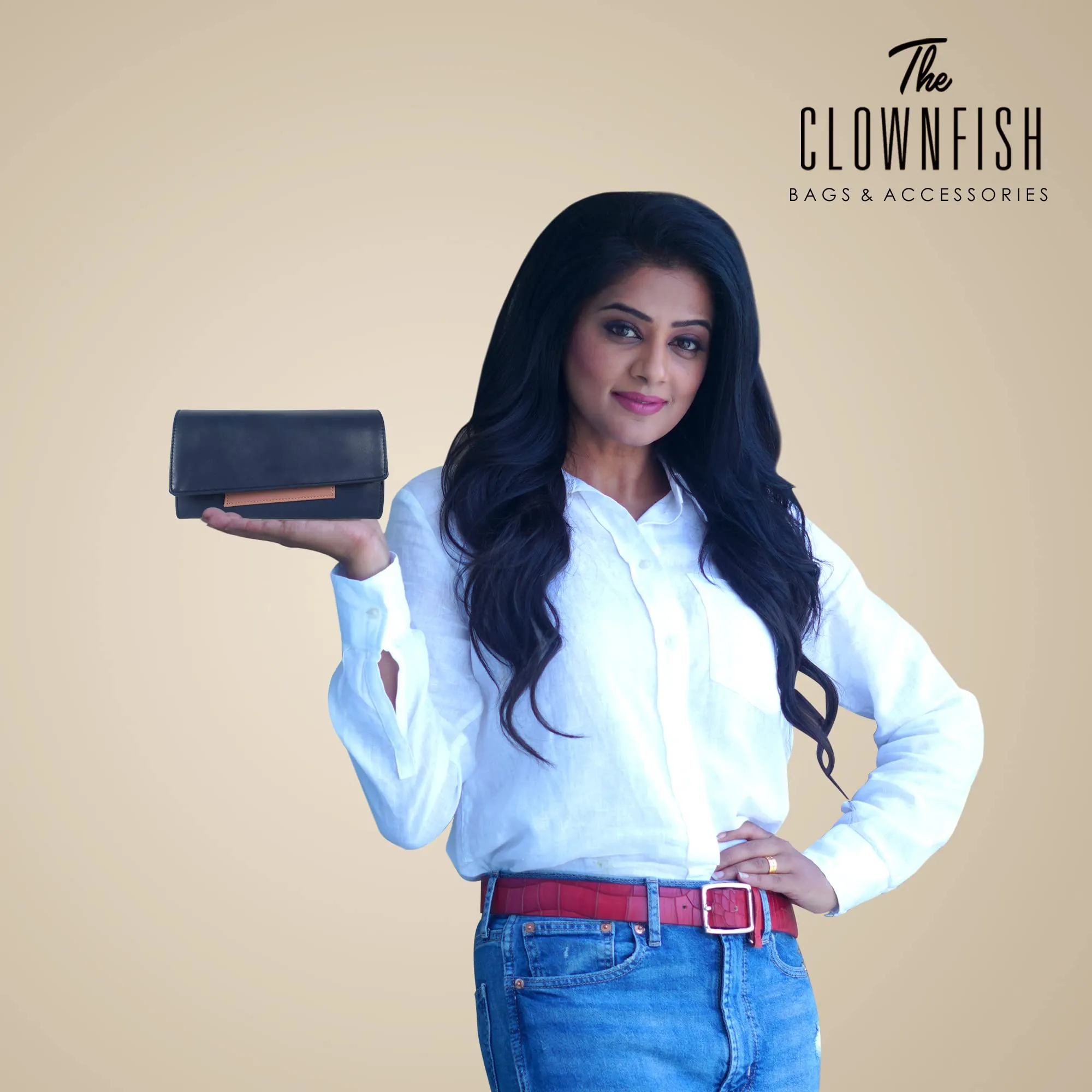 THE CLOWNFISH Gracy Collection Womens Wallet Clutch Ladies Purse with multiple card slots (Navy Blue)