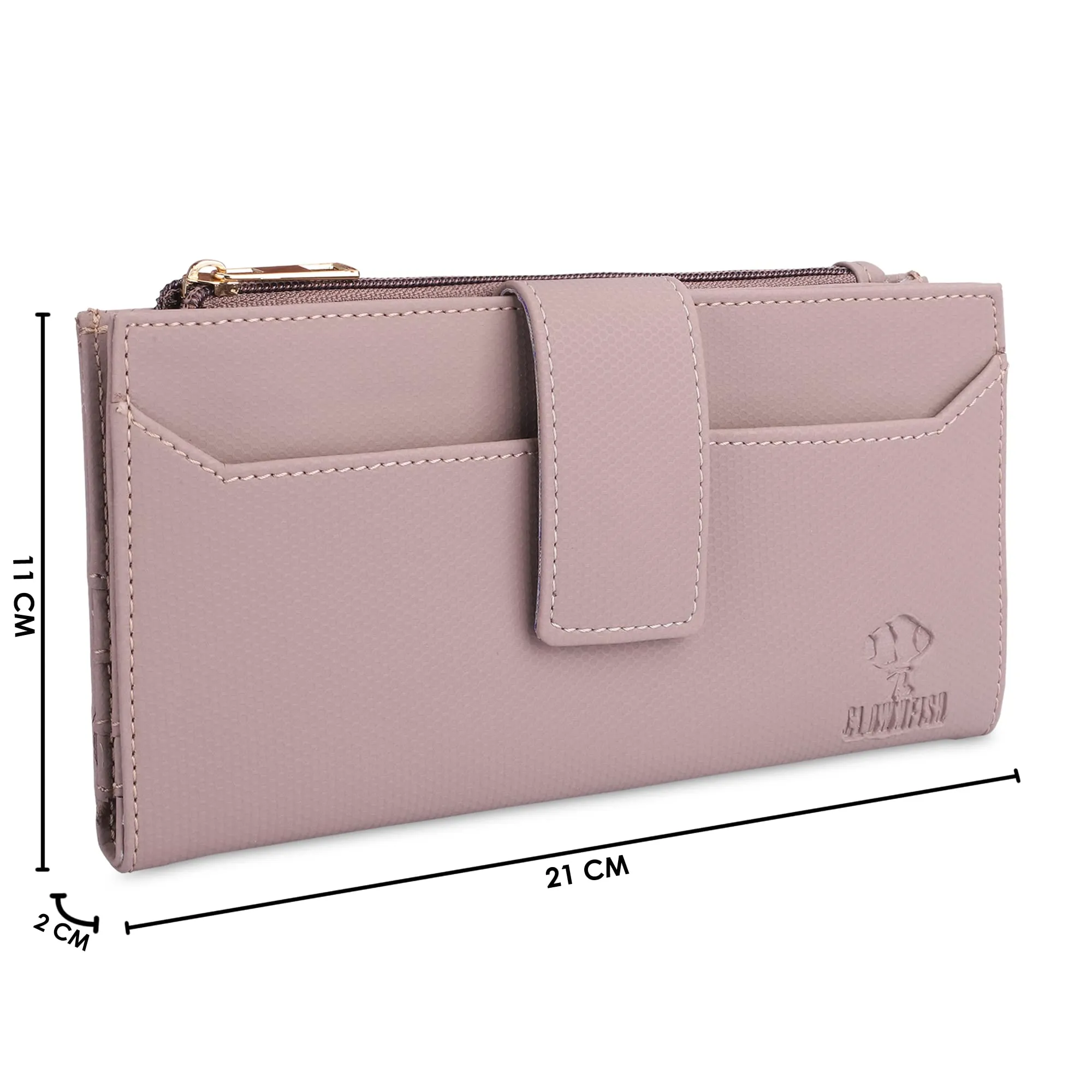 THE CLOWNFISH Krizia Collection PVC Zip & Snap Flap Closure Bi-Fold Womens Wallet Clutch Ladies Purse with Multiple Card Holders (Dark Peach)