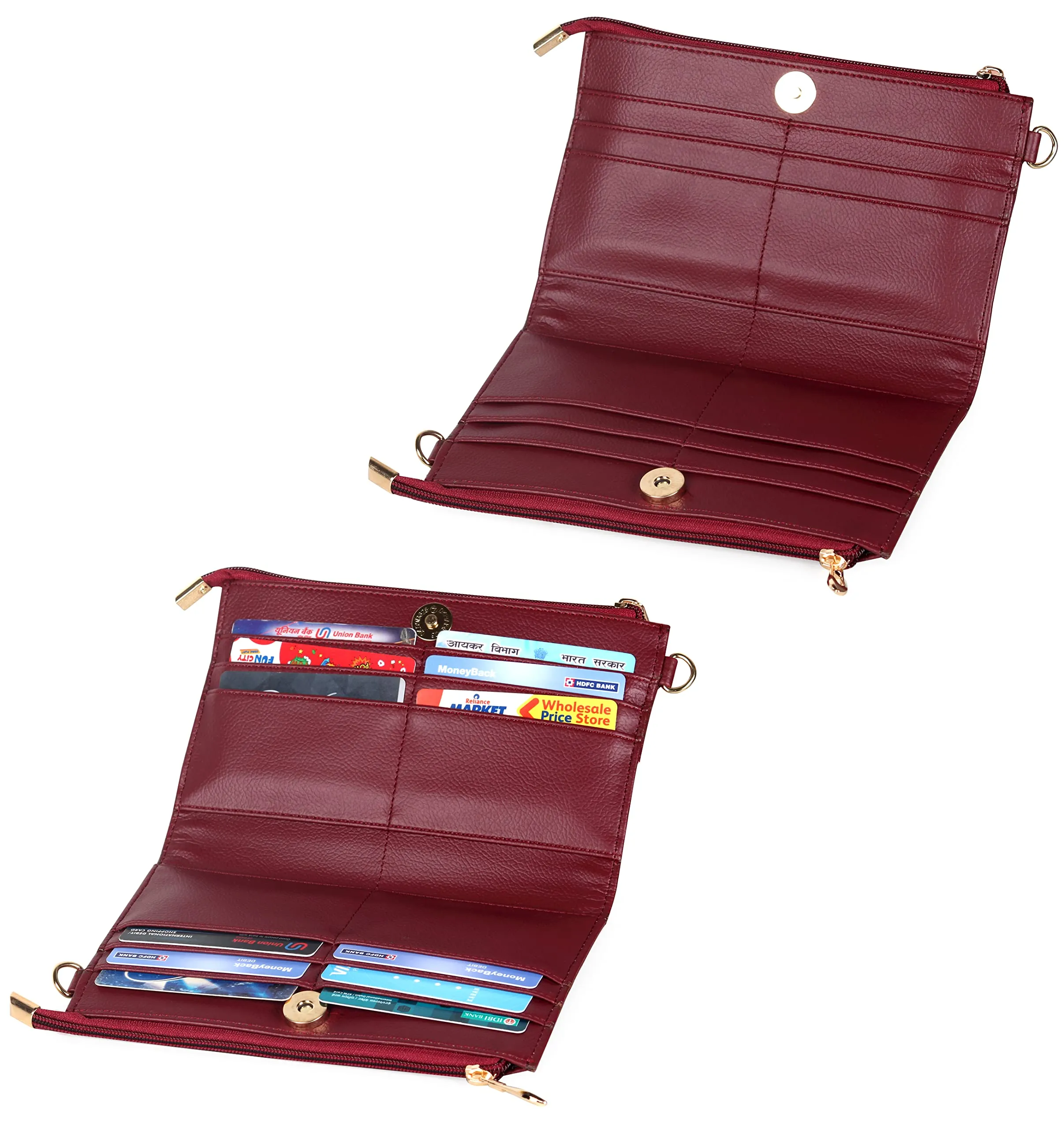 THE CLOWNFISH Priscilla Collection Womens Wallet Clutch Sling Bag Ladies Purse with Multiple Card holders (Maroon)