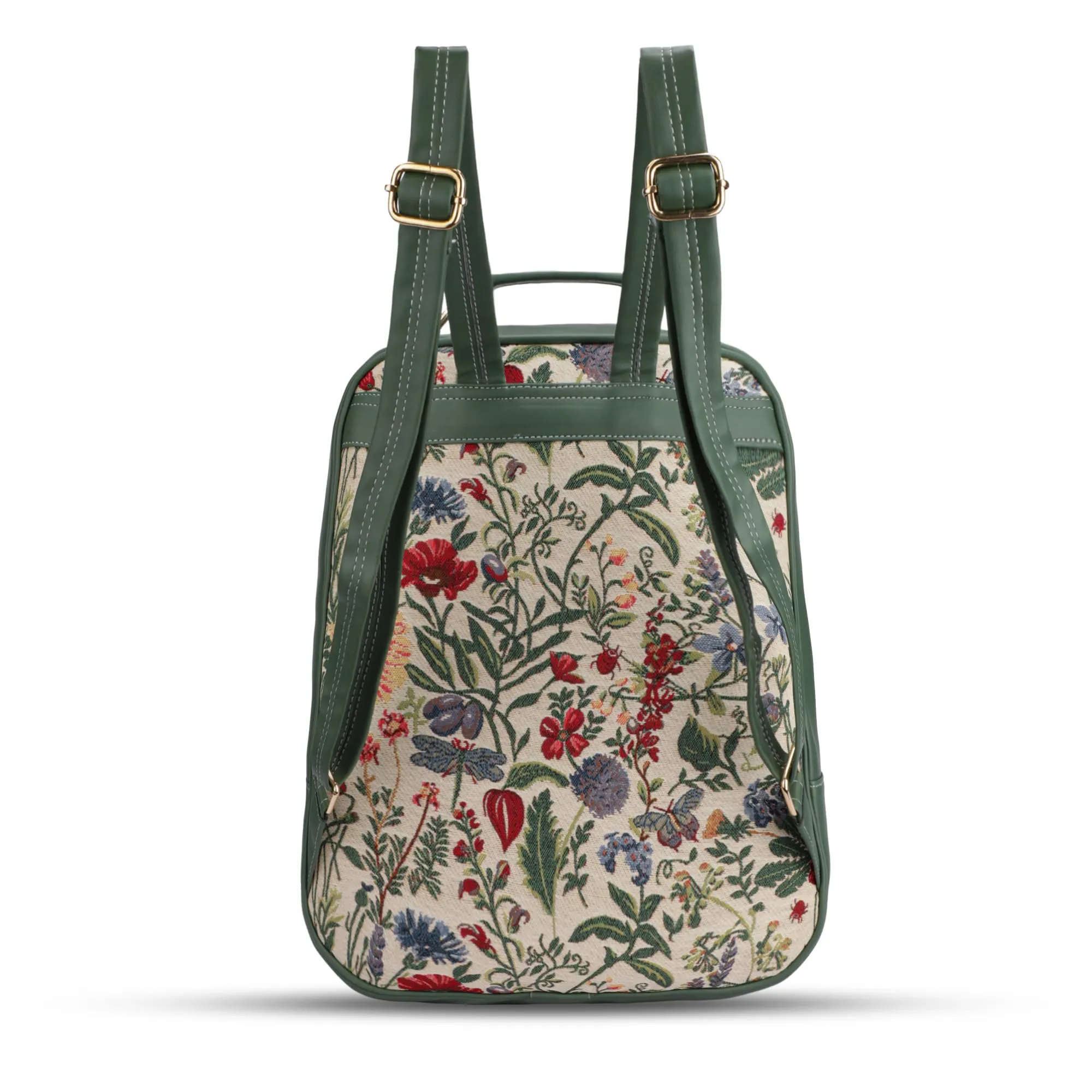 THE CLOWNFISH Urban Chic Collection Tapestry Fabric & Vegan Leather Womens Backpack Casual Travel Backpack for Office College Going Girls (Green)