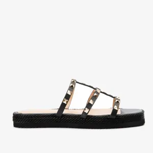 The Seul Black Leather Multi Strap Flat Women Sandal